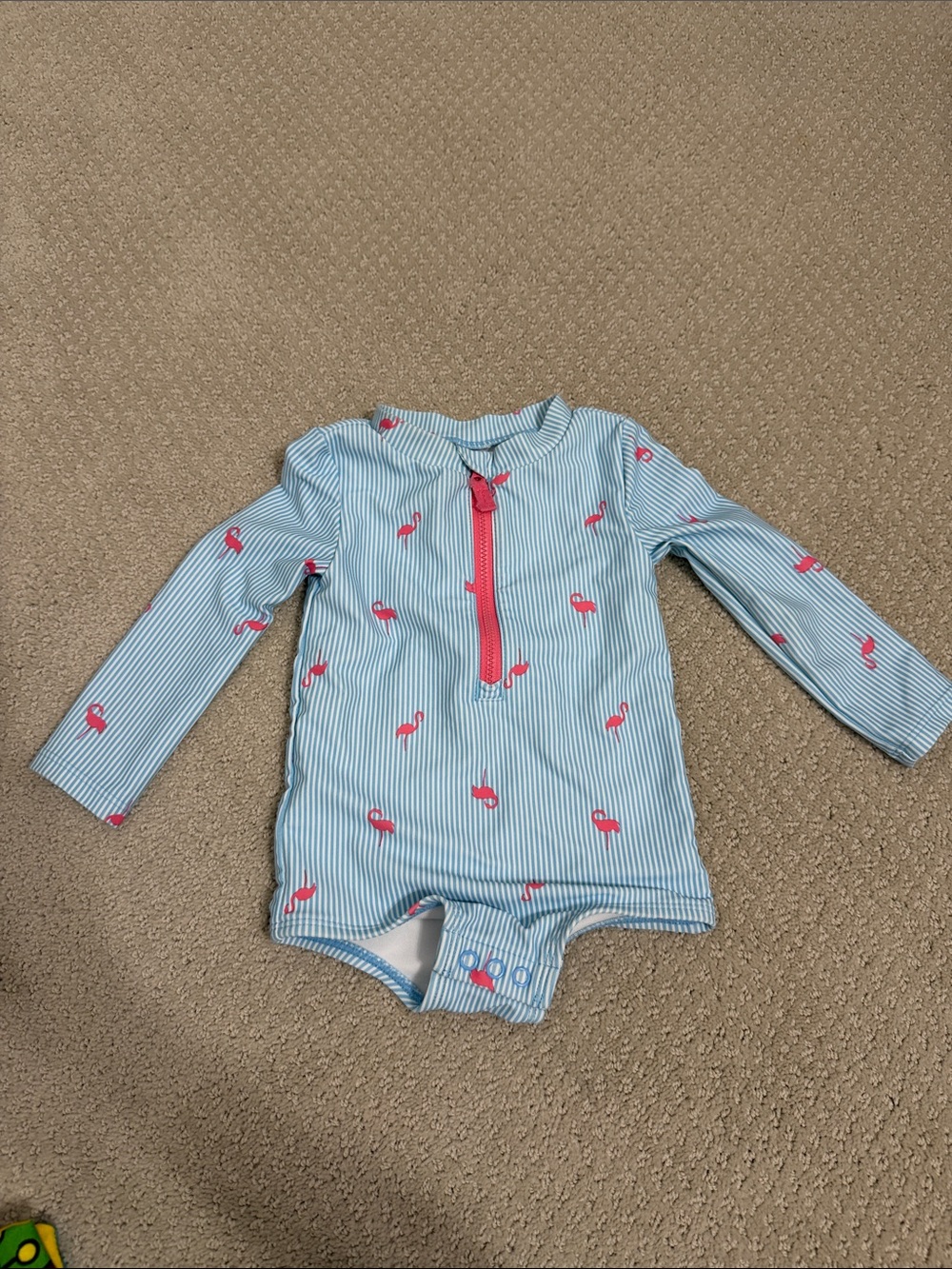 Carter's Light Blue Striped One-Piece Swim Sunsuit with Pink Flamingos